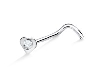 Stone Heart Silver Curved Nose Stud NSKB-140